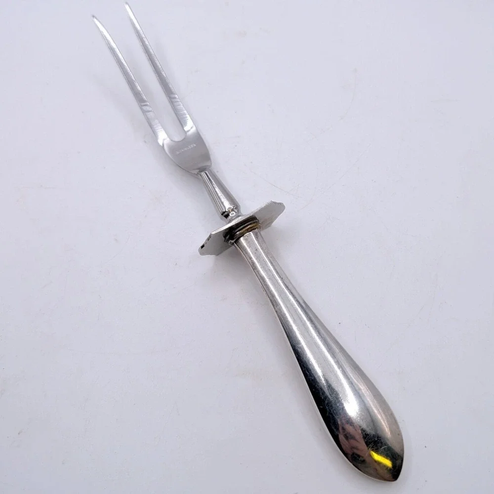 Vtg Web Silver Co Carving Fork Sterling Silver Handle Meat Server 10in Stainless